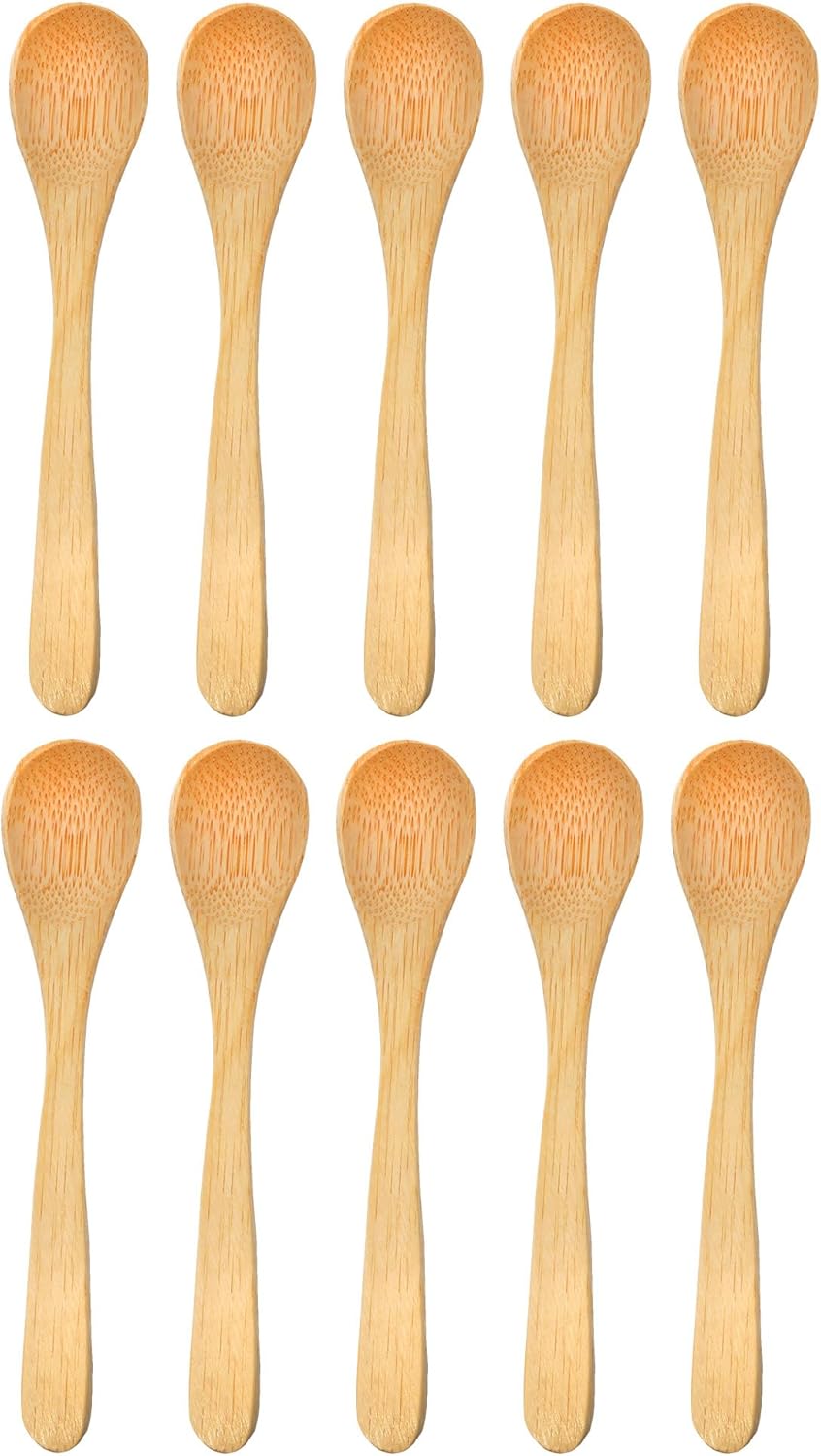 BambooMN Bamboo Serving Spoons, Mini Salt Sugar Spoon, 10 Pieces, Carbonized Brown