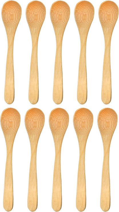 BambooMN Bamboo Serving Spoons, Mini Salt Sugar Spoon, 10 Pieces, Carbonized Brown