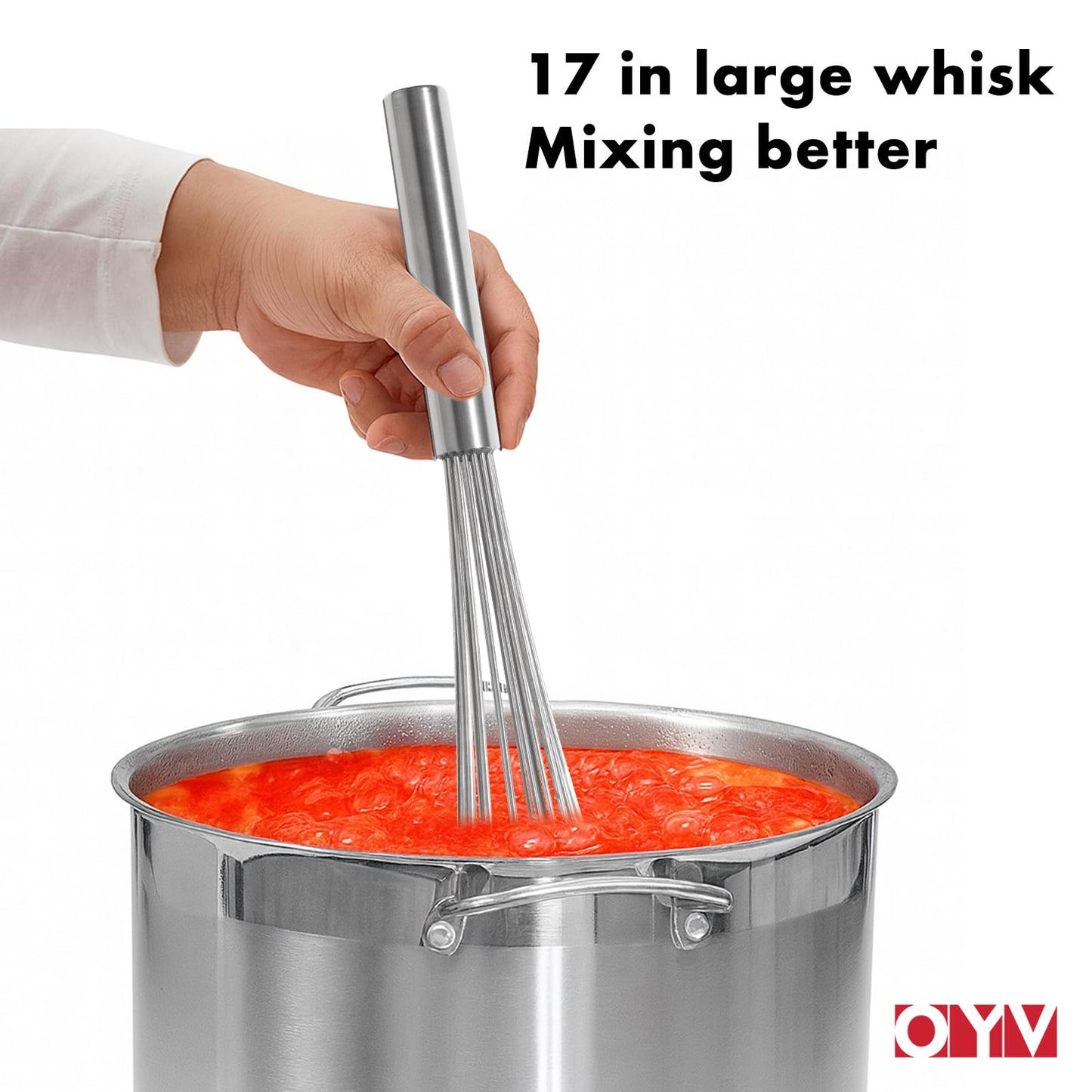 OYV 18/10 Stainless Steel Large Whisk, 17" Commercial Heavy Duty Whisk for Whipping Eggs, Mixing Batter, Making Sauces, Long Wisk Dishwasher Safe
