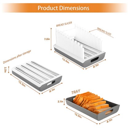YONGAIJIA Bread Slicer Guide for Homemade Bread with 304 Stainless Steel Sheet and Storage Tray、3-Slice Thickness，Adjustable Width for Cake、Bagels、Toast.