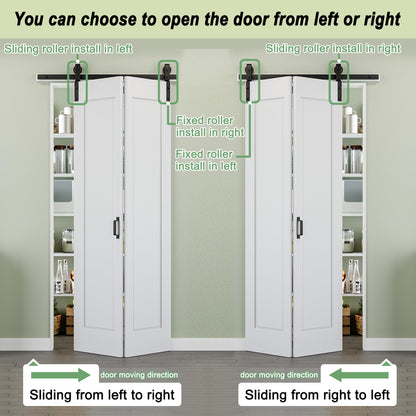 72" x 84" 1 Panel Bifold Barn Door, 80" Track Kit for 4 Closet Doors, Pre-Assembled Panel Bi-fold Barn Door for Pantry, Primed White Finish with Water-Resistant and Scratch-Resistant, Paintable