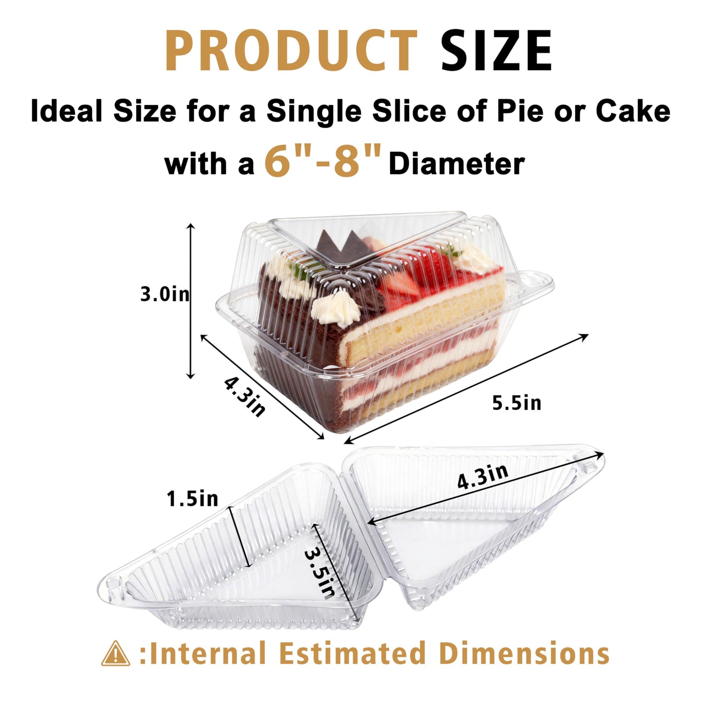 FORBFAN Cake Slice Container 150 Pack, 5 Inch Clear Disposable Bakery Box with Hinged Lid, Plastic Triangle Pie Slice Container for Cheesecake, To-Go & Takeout