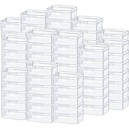 SATINIOR 100 Pcs Clear Plastic Beads Storage Containers Box Small Clear Boxes with Hinged Lid Plastic Case Mini Square Arts Crafts Storage Organizers for Small Items(2.1 x 2.1 x 0.8 Inch)