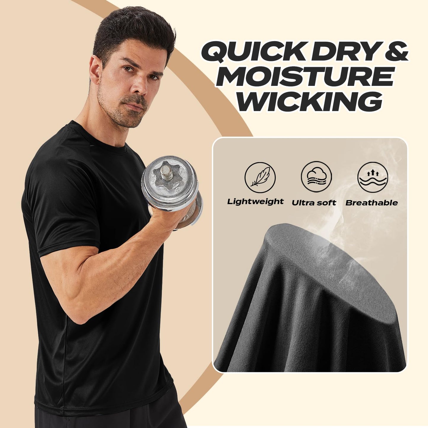 Workout Mens Shirts - Casual Black Quick Dry Moisture Wicking T-Shirts Crew Neck Short Sleeve for Gym Athletic Running