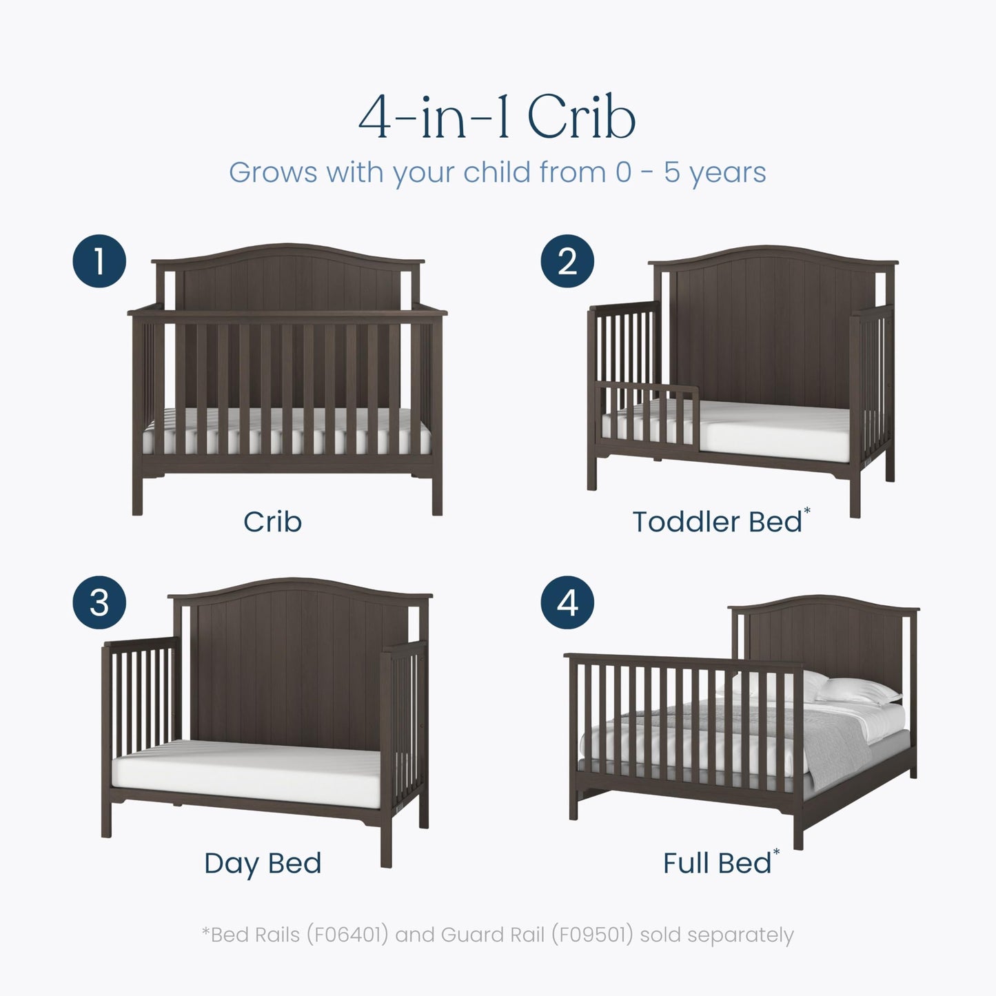 Child Craft Hampton Arch 4-in-1 Convertible Crib, Baby Crib Converts to Day Bed, Toddler Bed and Full Size Bed, 3 Adjustable Mattress Positions, Non-Toxic, Baby Safe Finish (Dapper Gray)