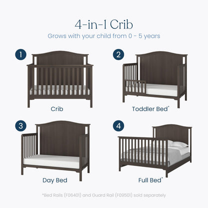 Child Craft Hampton Arch 4-in-1 Convertible Crib, Baby Crib Converts to Day Bed, Toddler Bed and Full Size Bed, 3 Adjustable Mattress Positions, Non-Toxic, Baby Safe Finish (Dapper Gray)