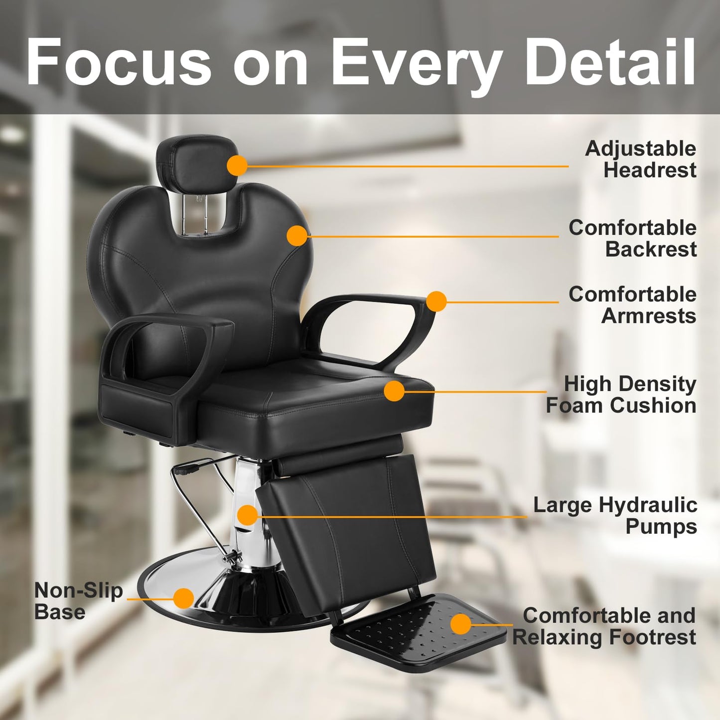 WINEDYOUNG Salon Chair for Hair Stylist, 360 Degree Rotating Barber Chair with Heavy Duty Hydraulic Pump, Spa Beauty Equipment for Hair Stylists, Tattoo Artists, Cosmetologists (Black)
