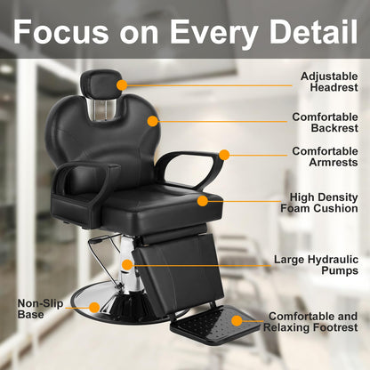 WINEDYOUNG Salon Chair for Hair Stylist, 360 Degree Rotating Barber Chair with Heavy Duty Hydraulic Pump, Spa Beauty Equipment for Hair Stylists, Tattoo Artists, Cosmetologists (Black)