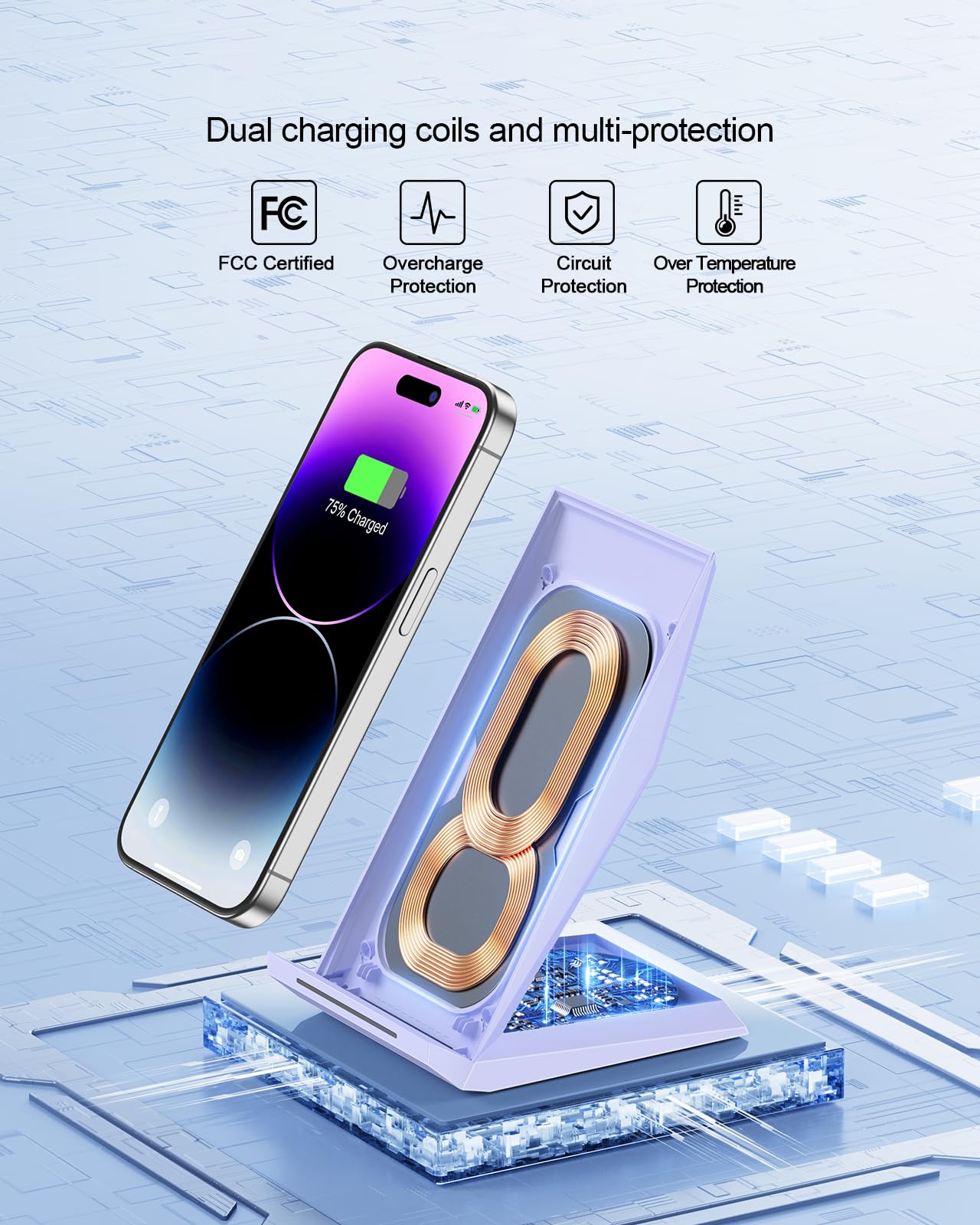 Fast Wireless Charger, [2 Pack] NANAMI Qi Certified Wireless Charging Stand Compatible iPhone 17/17 Air/17 Pro/17 Pro Max/16/15/14/13/12, Phone Charger for Galaxy S25/S24/S23/S22 and Qi-Enabled Phone