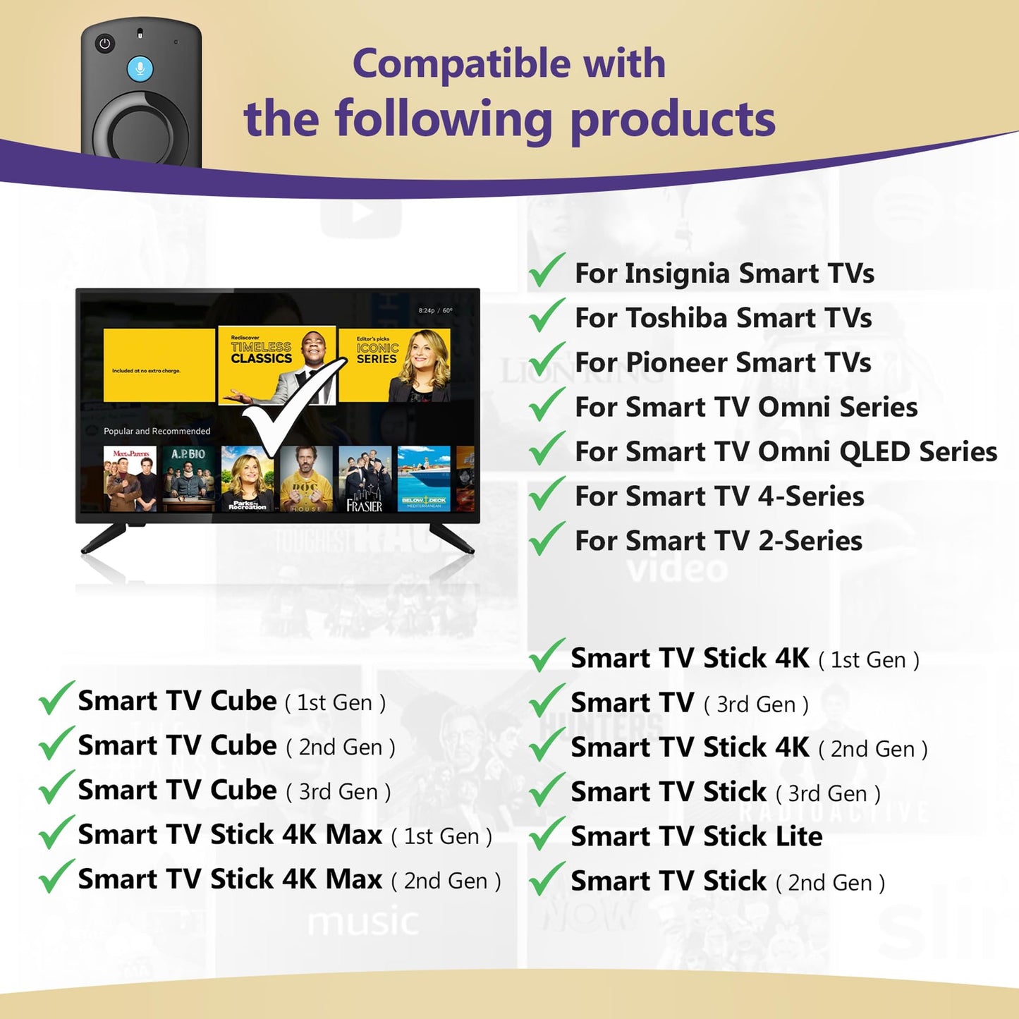 Replacement Voice Remote for All Series,Stick 4K/4k Max(1st/2nd Gen),Stick(2nd/3rd Gen)/Lite/HD,TV Cube,for Omni,Insignia,Pioneer Smart TVs