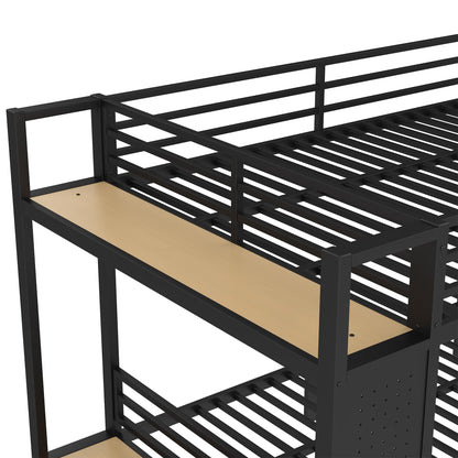Bellemave Queen Over Queen Metal Bunk Bed with Storage Drawers and Shelves, Heavy Duty Bunk Beds with Pegboard and Coat Rack for Kids, Adults,Black