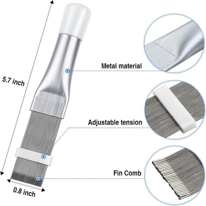 Air Conditioner Condenser Fin Comb Cleaner Kit 2Pcs, Stainless Steel Metal Fin Comb for Radiator Repair