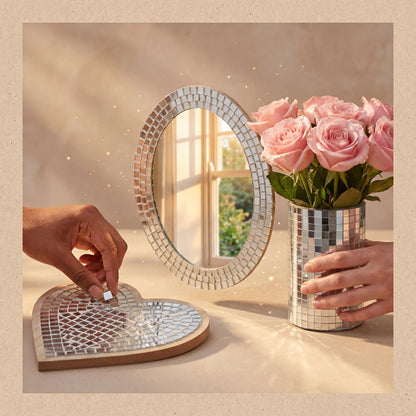 Yuanan 12000 PCS Disco Ball Mirror Tiles, 5×5 Mm Self Adhesive Mirror Mosaic Tiles Bulk Glass Mosaic Stickers Extra Sticky for Flower Pots, Glassware, Cups, DIY Crafts, Party and Home