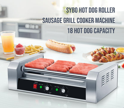 SYBO Hot Dog Roller, 18 Hot Dog 7 Roller Grill Cooker Machine with Removable Stainless Steel Drip Tray, 1000-Watts, Commercial Grade