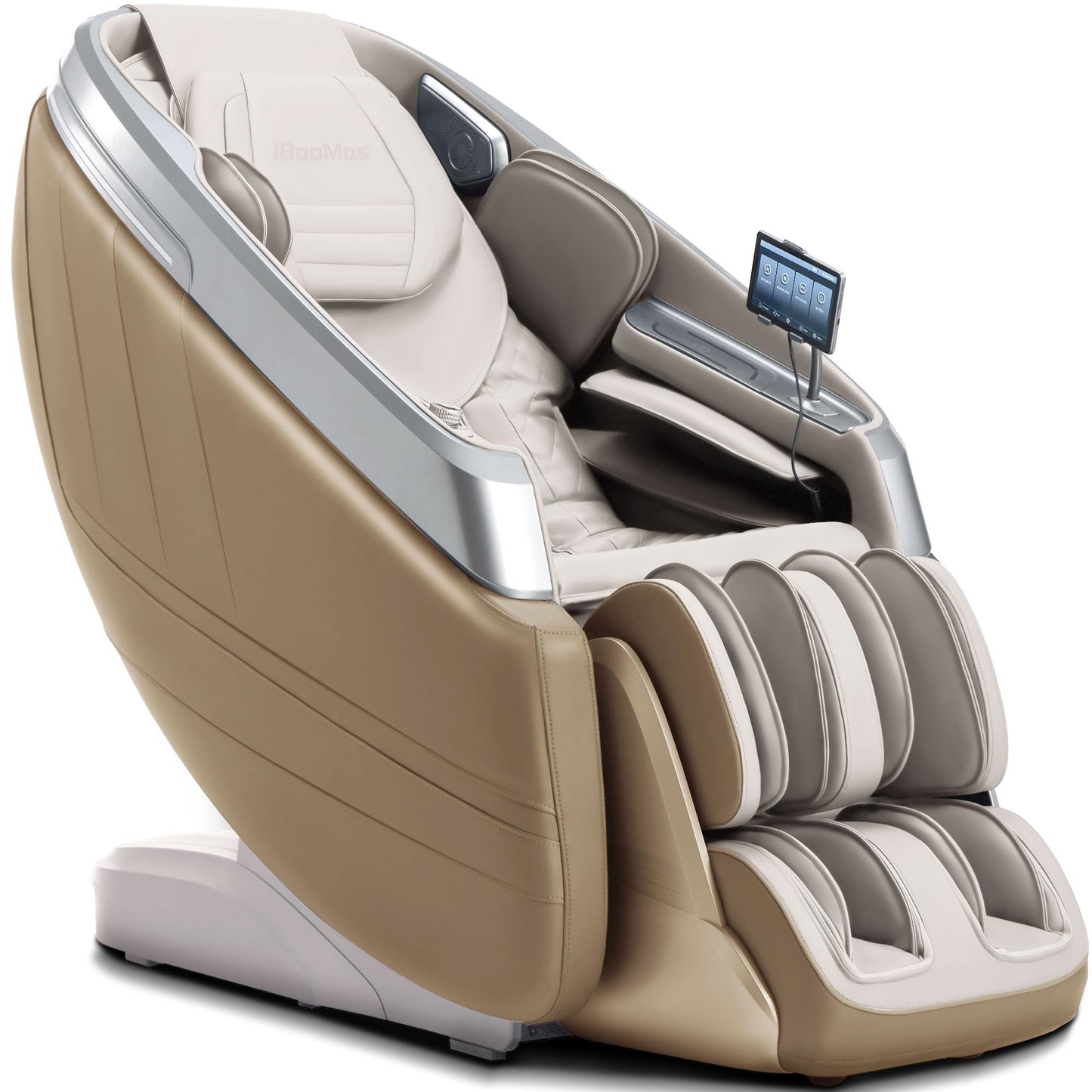 iBooMas 4D Massage Chair, IBM-P03 Full Body Massage Chair with Touchscreen, AI Voice & APP Control, Wireless Charger, Leg Roller, Auto Leg Extension, Heated Back, Waist, and Feet (Beige)
