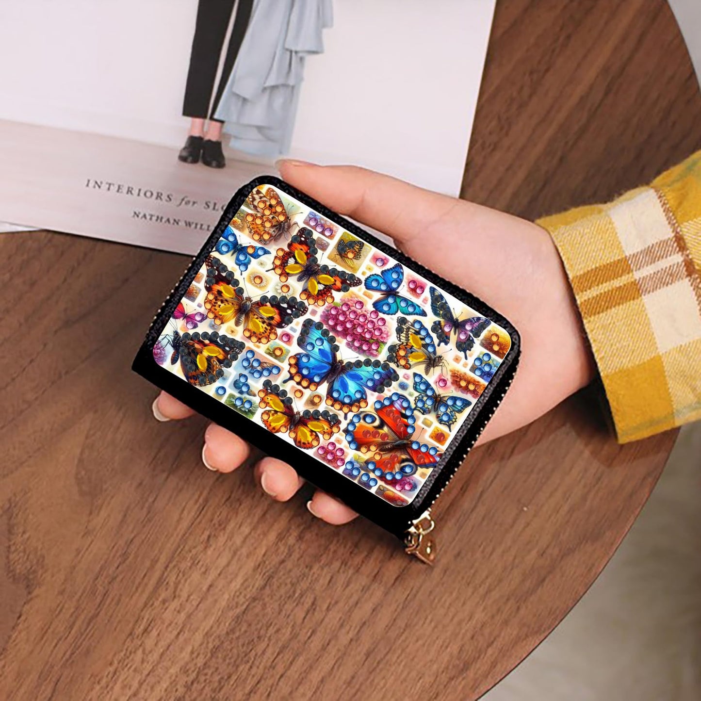 4pcs Butterflies Animals Pattern Diamond Art Painting Minimalist Wallet DIY Rhinestone Painting Art Kit Credits card Pocket Organizer Storage Bag Handmade Craft Gift for Holidays and Everyday Use