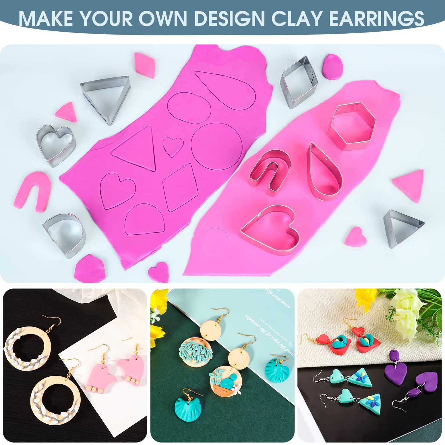 Snoghmil Polymer Clay Earring Making Kit with Gift Box, Including 32pcs Polymer Clay Cutters, 24pcs Oven Bake Clay, 30 Set Earring Rings&Hooks, Jewelry Making Kit for Teen Girls