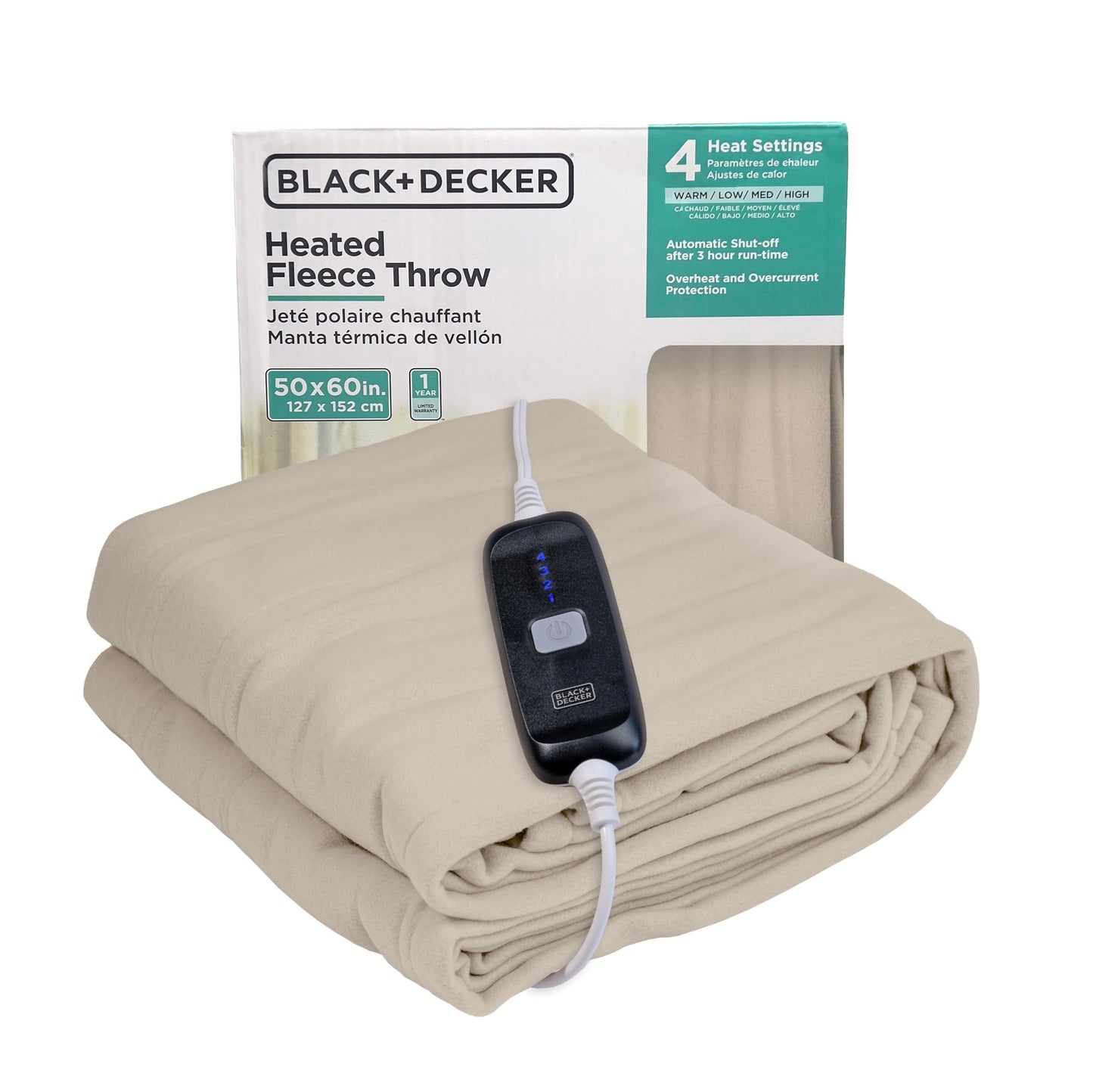 BLACK+DECKER Heated Blanket Electric Throw, Fleece Electric Blanket, Heating Blanket with 4 Heating Levels, 3H Timer, Auto Shutoff, Fast Heating (50x60 inches, Maroon)