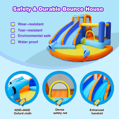 JOYLDIAS Inflatable Water Slide Bounce House,Giant Water Park, Double Slide Bouncer Castle w/Splash Pool, Jump Area, Climbing Wall, 550W Air Blower for Kids Backyard Indoor Outdoor Use,Free Water Gun