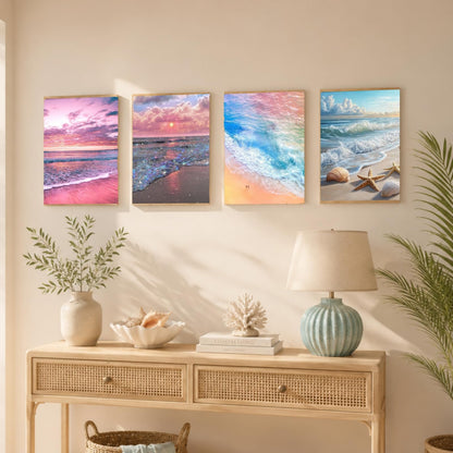 4 Pack Beach Sunset 5D diamond painting for adults Kits, Full Drill Coastal 5D diamond art kits for adults, Scenic Ocean gem art kits for adults, art dot painting Set Home Wall Decor 11.8x15.7 Inch