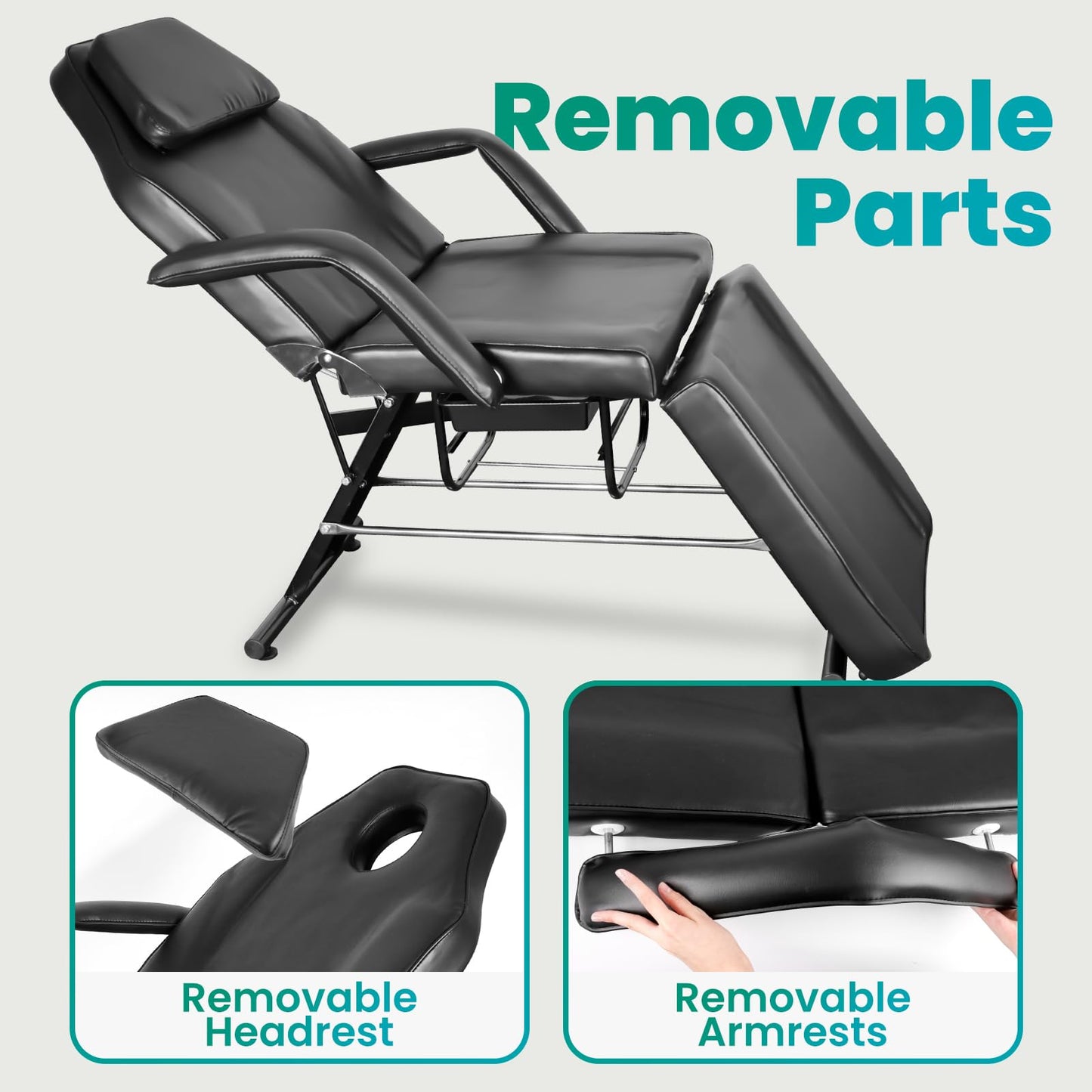 Professional Tattoo Chair for Client, Heavy Duty Facial Bed and Esthetician Massage Table with Hydraulic Rolling Stool & Storage Baskets, Multi-Purpose Lash Bed for Salon Spa Beauty Equipment, Black