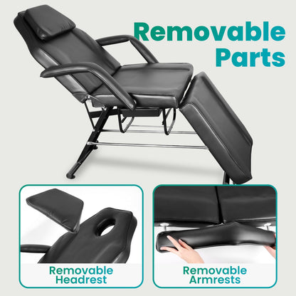 Professional Tattoo Chair for Client, Heavy Duty Facial Bed and Esthetician Massage Table with Hydraulic Rolling Stool & Storage Baskets, Multi-Purpose Lash Bed for Salon Spa Beauty Equipment, Black
