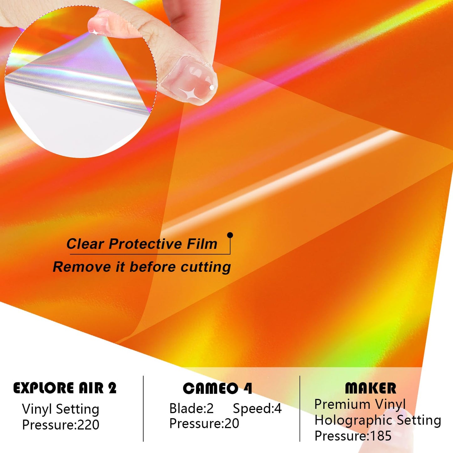 WRAPXPERT Holographic Vinyl Roll Orange, Holographic Permanent Vinyl Orange Glossy Craft 12" x 5ft, Chrome No Bubble Iridescent for DIY Craft Decal