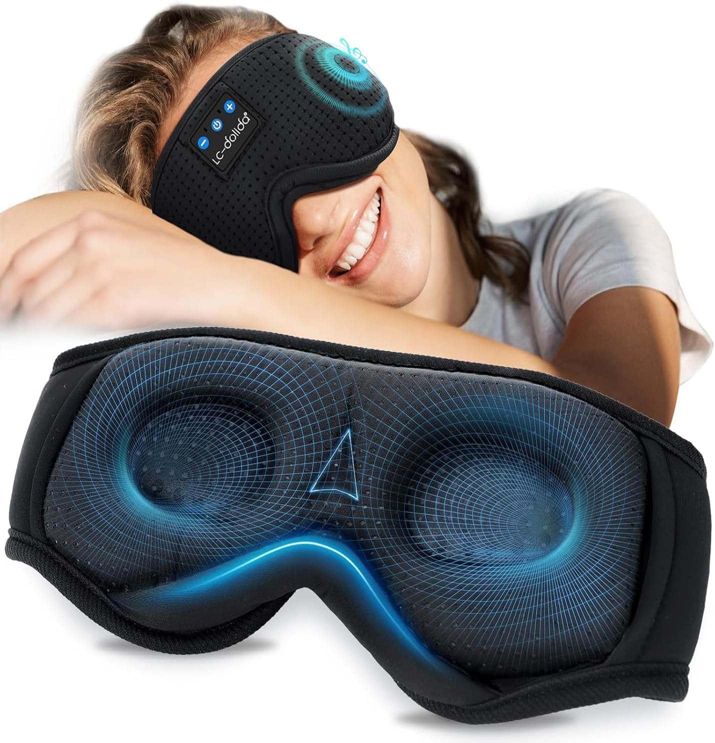 LC-dolida Sleep Headphones, White Noise Bluetooth Sleep Mask 3D Wireless Timing Eye Mask for Sleeping, Sleep Mask with Bluetooth Headphones for Side Sleepers Travel Yoga, Cool Gadgets for Men Women