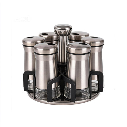 LCshuyao 360° Rotating Spice Rack，Spice Rack Organizer for Cabinet - Includes 6pcs Glass Spice Jars and Labels,Spice Storage, Cooking, Outdoor BBQ,(Spices Not Included) (Modern)