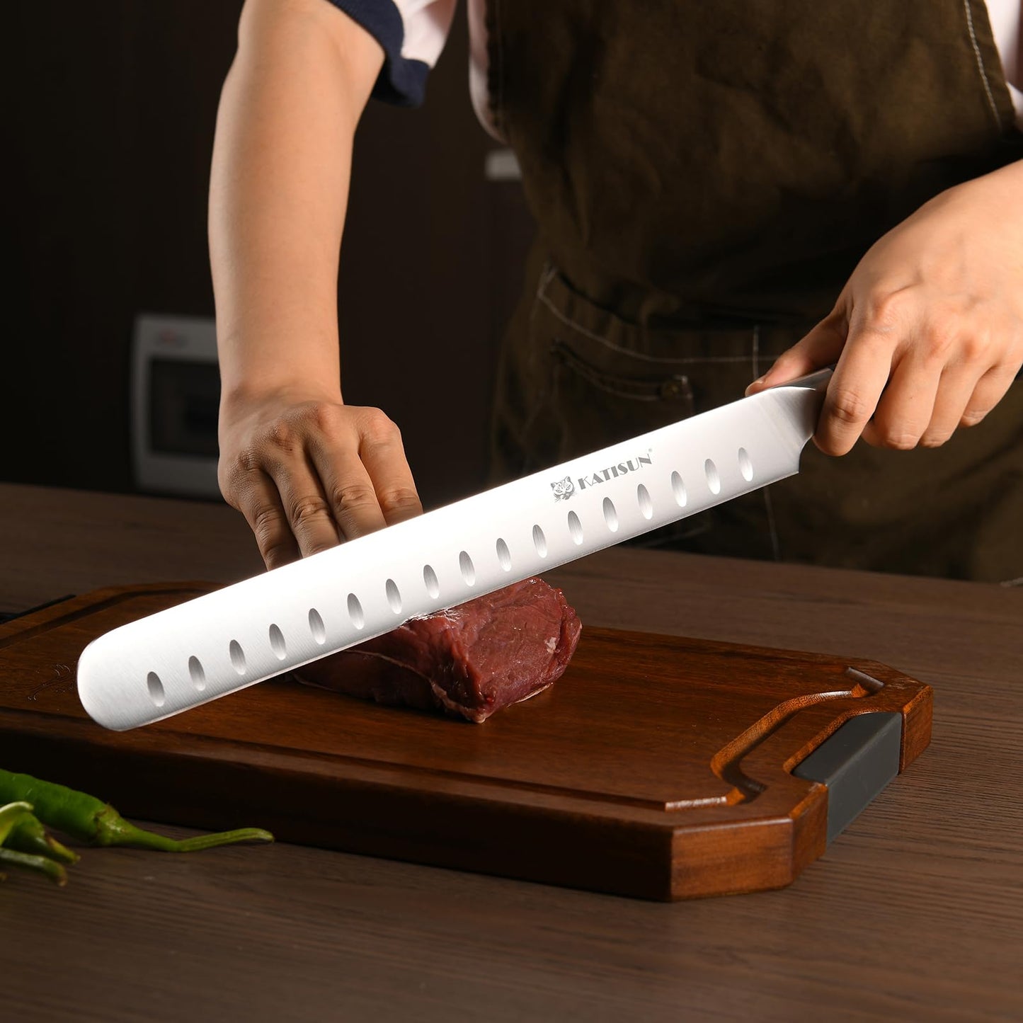 KATISUN Brisket Knife, 12 Inch Carving & Slicing Knife for Meat Cutting, BBQ, Razor Sharp German Steel, Sheath Included, Ergonomic Handle Design, Grilling Gifts for Men