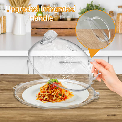 WENWELL Microwave Splatter Cover for Food with Water Steamer 12 inch Clear Kitchen Integrated Handle Splatter Guard Plate Covers Microwave Lid BPA-Free, Clear Safe Plastic