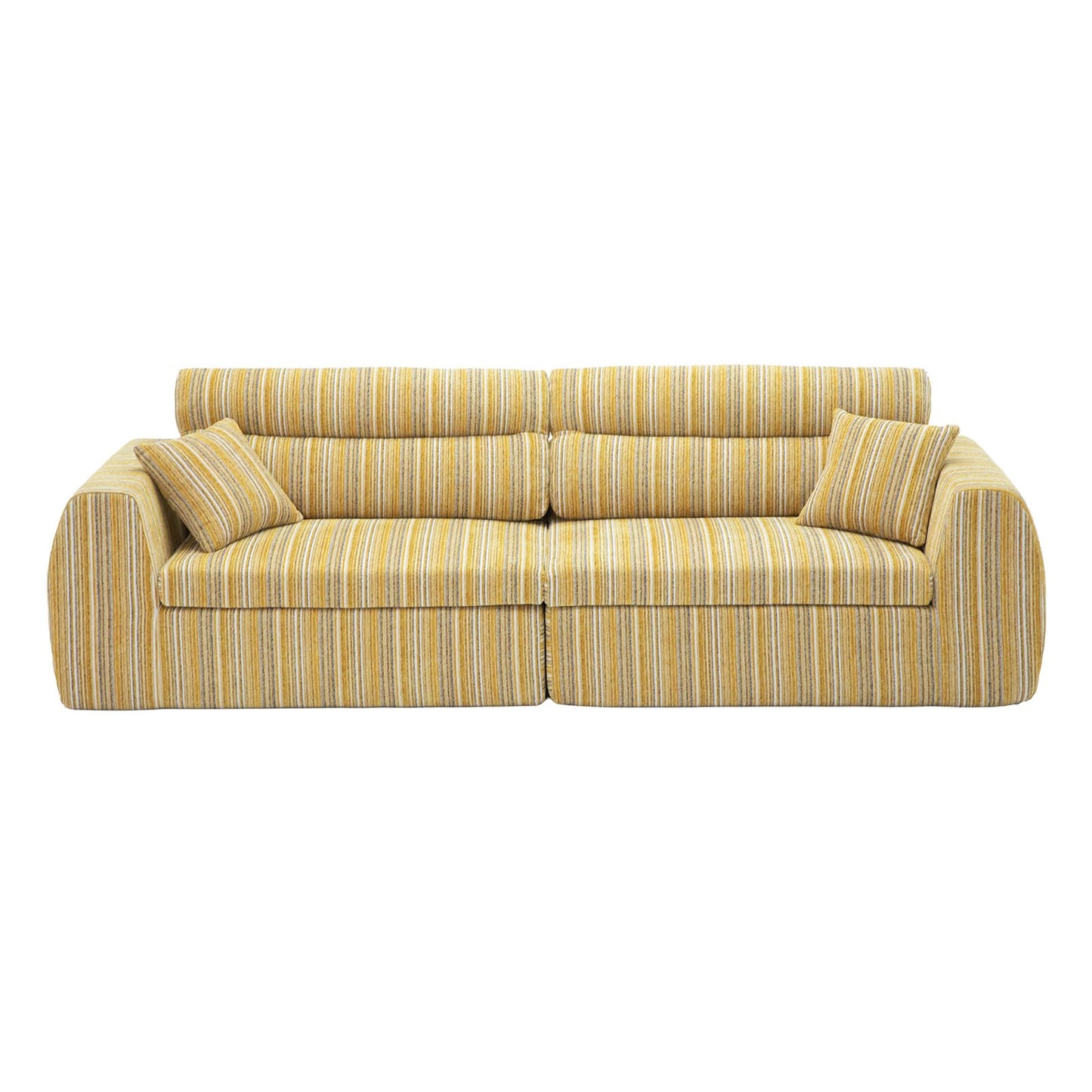 KEIKI 111" Boucle Striped Modular Compressed Sponge Sofa with High-Density Foam Cushion and Throw Pillows, Modern Style Oversized Upholstered 3-Seater Couch, Easy Assembly, for Living Room, Yellow