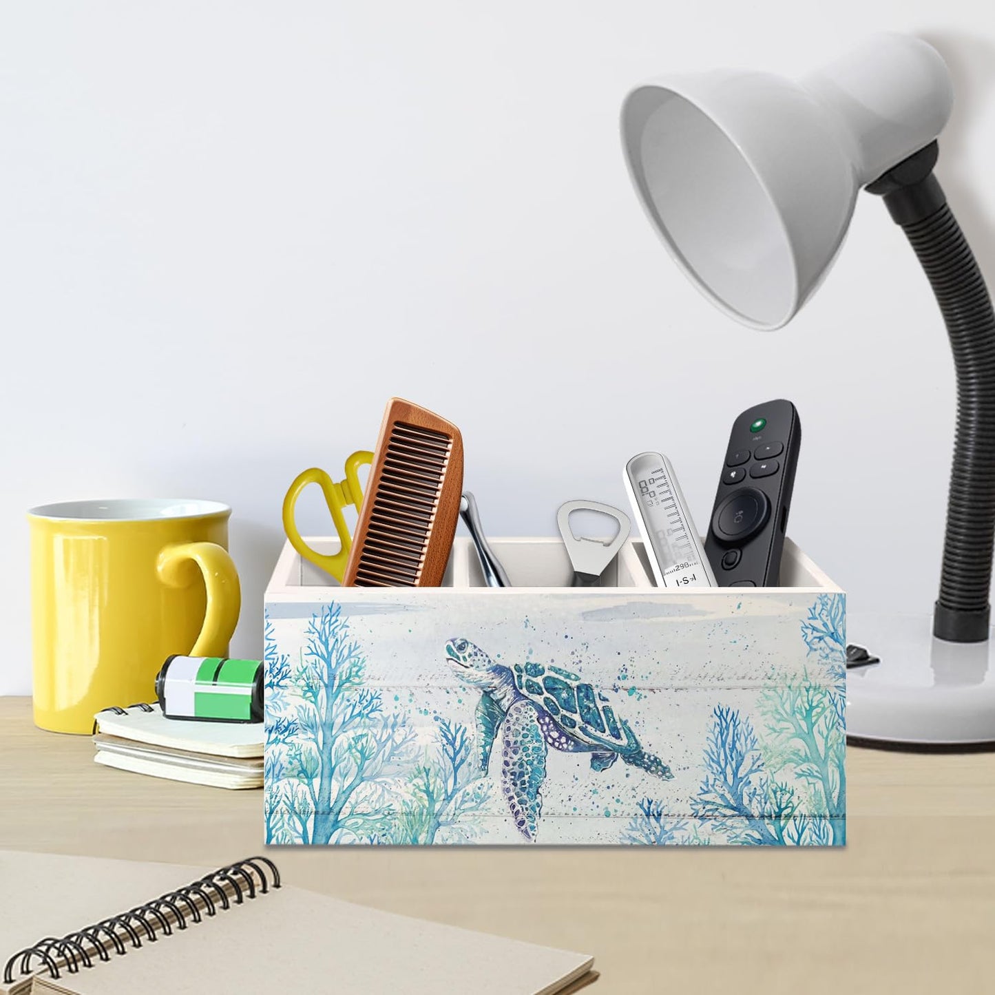 AQYIP Sea Turtle Coastal Pen Holder for Home Office Desk, Beach Office Decor, Beach Turtle Makeup Brush Toothbrush Holder Organizer for Bathroom Desk Accessories