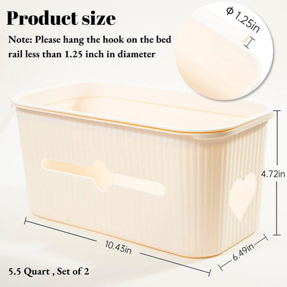VIREYA Bedside Storage Box Bin Organizer Diaper Caddy Organizer for Kids Bed, Crib, Playard ,Playpen, Nursery Bedroom, Bathroom Essentials,for Books, Tissues, Cup & Snacks (Beige)
