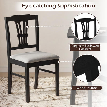 Giantex Wooden Dining Chairs Set of 4, Upholstered Kitchen Chairs with Solid Rubber Wood Frame, Hollowed Backrest & Soft Padded Seat, Armless Dining Chairs for Kitchen, Dining Room, Black & Gray