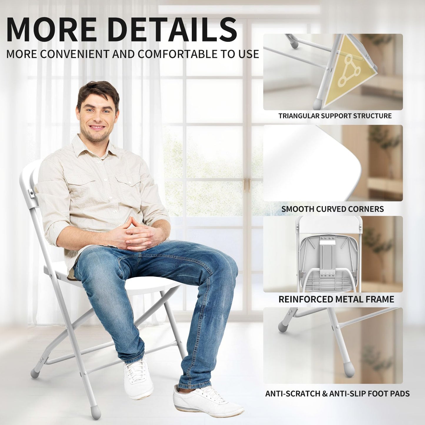 JMGJOY No Assembly Folding Chairs 20 Pack, Outdoor Portable Lightweight Wedding Chair, White Plastic Chairs for Banquet, Party, Picnic, Outdoor & Indoor Use