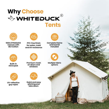 WHITEDUCK Alpha Canvas Wall Tent Waterproof 4 Season Outdoor Camping & Hunting Tent w/Heavy Duty Aluminum Frame, Best for Large Groups, Families & Outfitters (14'x16', Water Repellent)