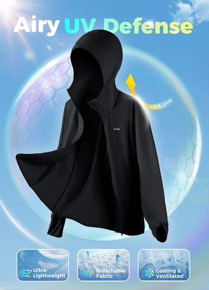 Willit Women's UPF 50+ Sun Protection Shirts UV Long Sleeve Zip Hoodies SPF Lightweight Jacket Hiking Outdoor with Pockets Black Small