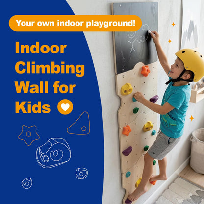 kidi house Rock Climbing Wall for Kids with 15 Rock Climbing Holds – Wooden Kids Indoor Climbing Wall with Drawing Blackboard, Pre-Drilled Nuts, Home Gym Kids Playroom Montessori Rock Wall Panel