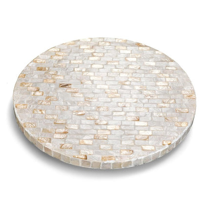 Reallnaive Mother of Pearl Lazy Susan for Table Turntable Organizer Wood Round Spinning Tray Rotating for Kitchen Cabinet Counter Spice Pantry 12 Inch (Marble Pattern)