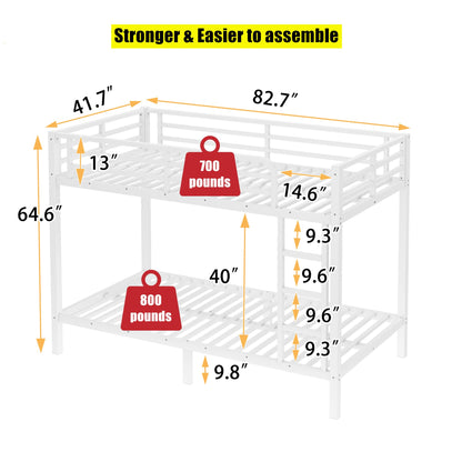 LUCALEO Stronger & Safer Heavy Duty Steel Twin XL Over Twin XL Size Bunk Bed Frame, Thickened More Stable Metal Bunkbeds (Easier to Assemble) (Twin XL,White)