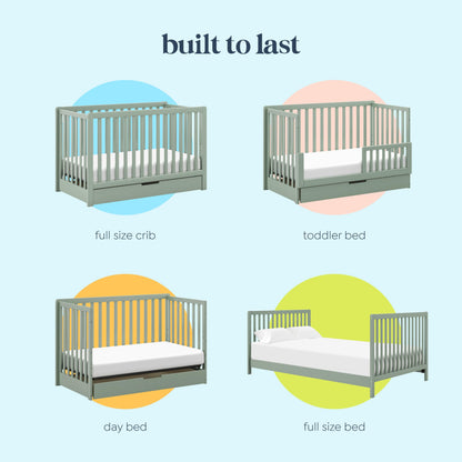 Carter's by Davinci Colby 4-in-1 Convertible Crib with Trundle Drawer in Light Sage, Greenguard Gold Certified, Undercrib Storage