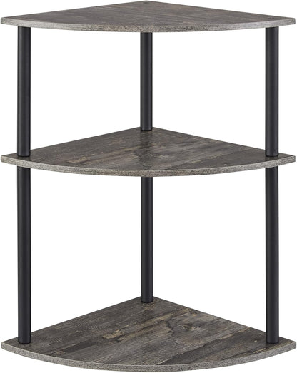 3-Tier Corner Shelf Stand, Rustic Wood and Metal Corner Display Rack, Small Triangle Corner Storage Organizer