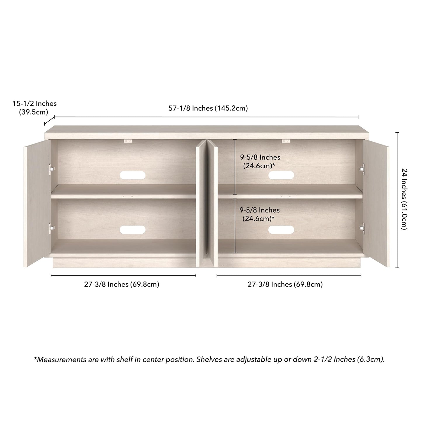 Henn&Hart Fluted TV Stand for TVs up to 65" with 2 Concealed Ribbed Storage Cabinets and Adjustable Shelves for Living Room, Family Room, or Office, Beech White