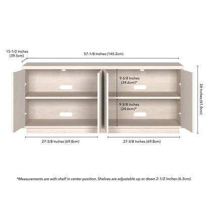 Henn&Hart Fluted TV Stand for TVs up to 65" with 2 Concealed Ribbed Storage Cabinets and Adjustable Shelves for Living Room, Family Room, or Office, Beech White