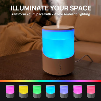 2.5L 25H Clarston Humidifiers for Bedroom, Cool Mist Humidifier with Essential Oils Diffuser and Nightlight, Top Fill