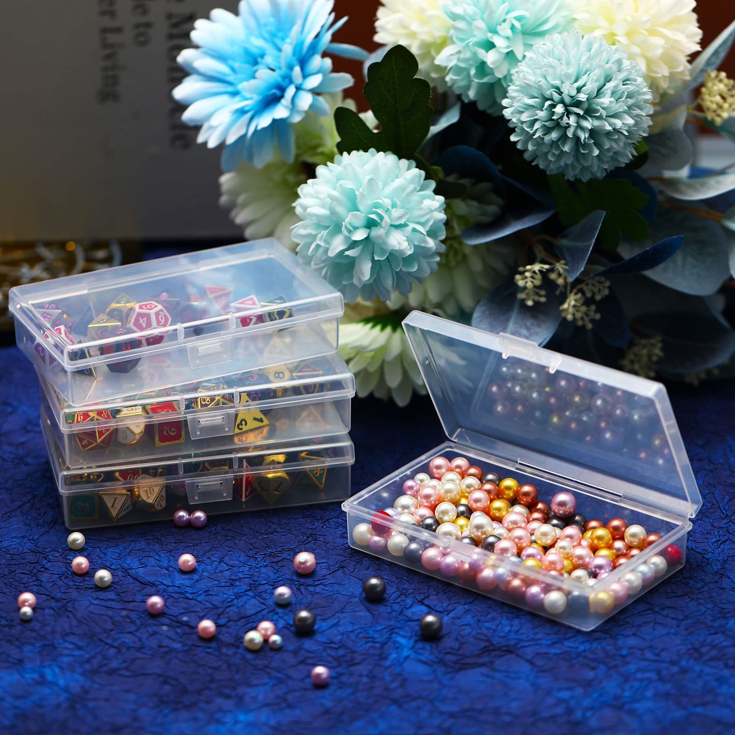 12 Pack Clear Plastic Beads Storage Containers Box with Hinged Lid for Beads and More (5.2 x 3.03 x 1.18 Inch)