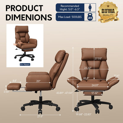 JULYMON Cross Legged Office Chair with Pets Friendly Seat, Plus Size Criss Cross Desk Chair, Big and Tall Office Chair with Foot Rest, Reversible Armrests & Wide Seat, Brown