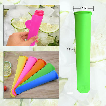 Wpunwen Silicone Ice Pop Mold with Lids, 6 Pcs Reusable Popsicle Molds, Durable Pure Color with Clean Brush