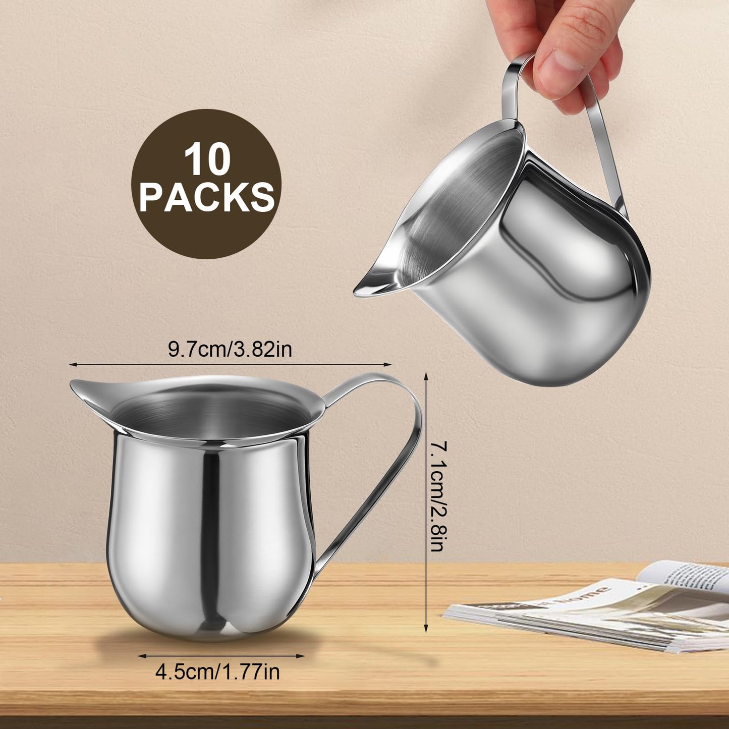 Honeydak 10 Pieces 5oz Stainless Steel Bell Creamers Pitcher Mini Cup Container Espresso Shot Frothing for Serving Milk Coffee Cream for Restaurant Cafes Home